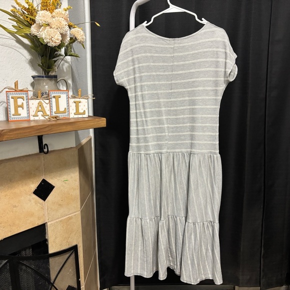 Caution To The Wind Light Gray Striped Midi Dress - Picture 4 of 6